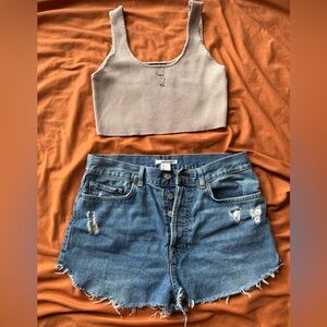 Forever 21 crop top W/ High Rise Jean Shorts (button fly)